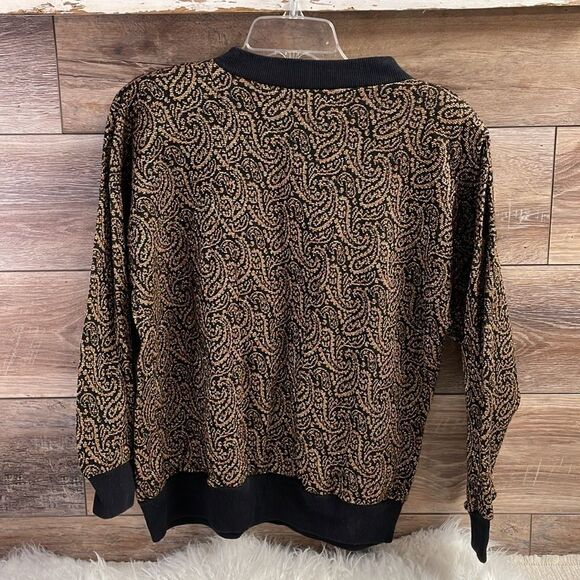 Vintage Pullover Metallic Paisley Pullover Festive Sweater Top, Black Gold, SZ L - Picture 5 of 7
